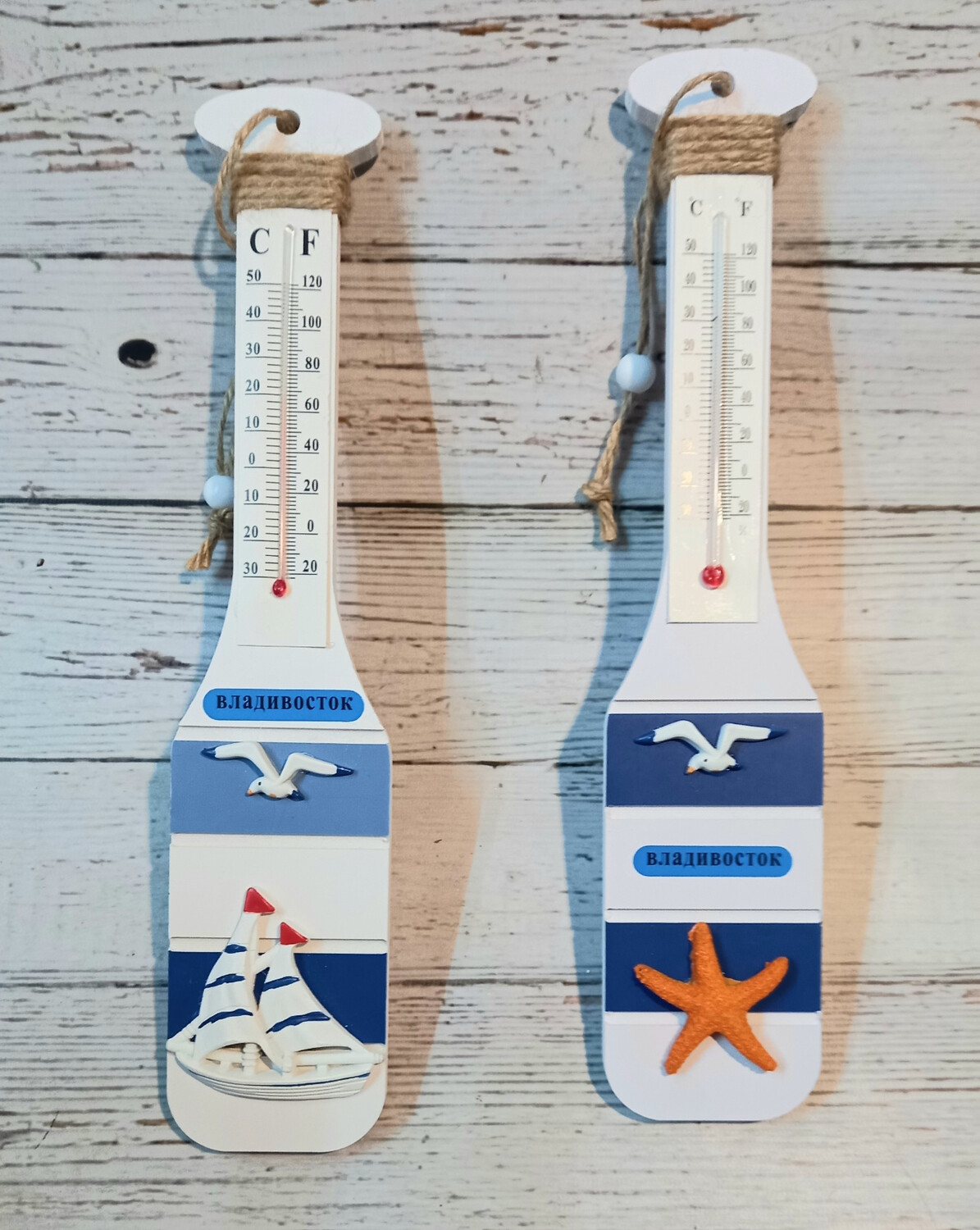 Панно дерево весло с термометром