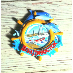 Магнит штурвал+дельфины полистоун
